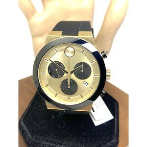 Movado Men's Watch 3600895 Bold Black Gold Swiss Quartz Chronograph Rubber 44mm
